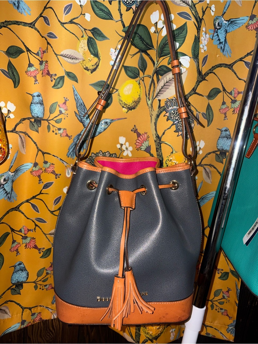 Dooney and Bourke Claremont Gray and Tan Bucket Bag - READ 🚬